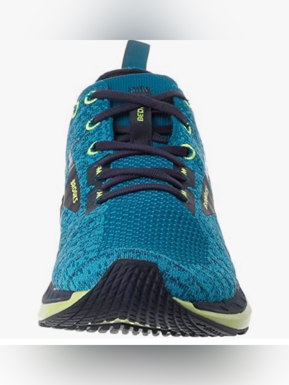 Brooks Vibrant Teal Knit Running Sneakers with Navy Laces and Yellow Trim
